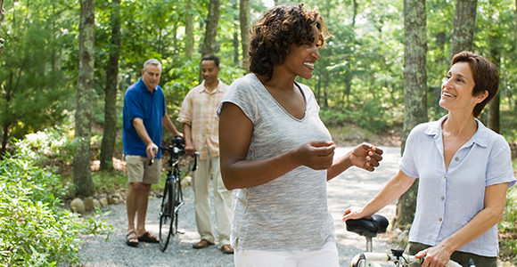 Picture of people hiking in the woods